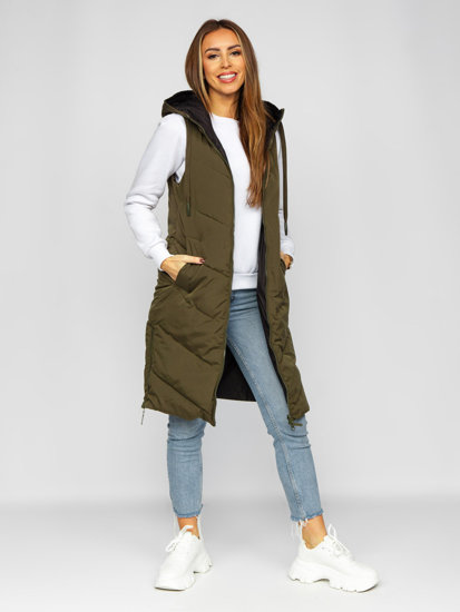 Gilet lungo trapuntato da donna khaki dwustronna Bolf B8022