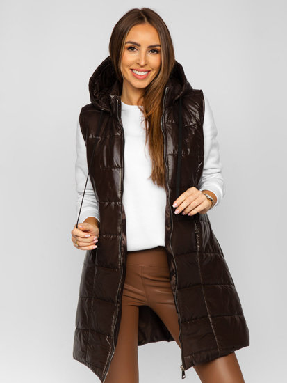 Gilet lungo trapuntato da donna marrone Bolf 82019