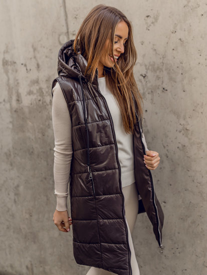 Gilet lungo trapuntato da donna marrone Bolf 82019