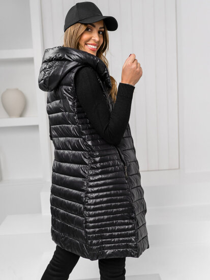 Gilet lungo trapuntato da donna nero Bolf 16M9113