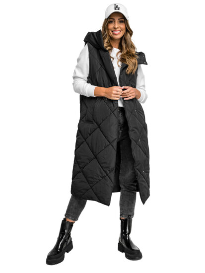 Gilet lungo trapuntato da donna nero Bolf 5M3165