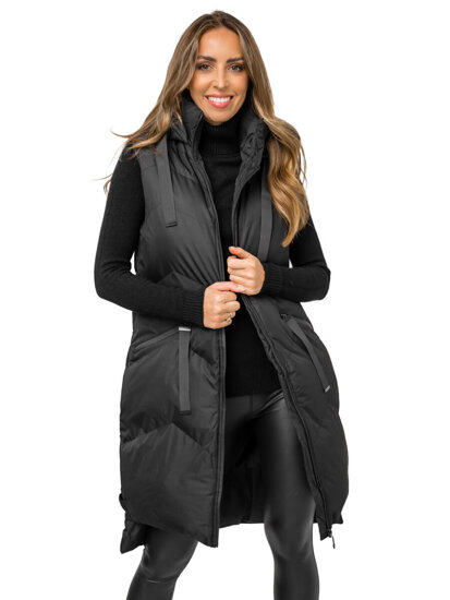 Gilet lungo trapuntato da donna nero Bolf 5M788