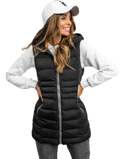 Gilet lungo trapuntato da donna nero Bolf 7040C