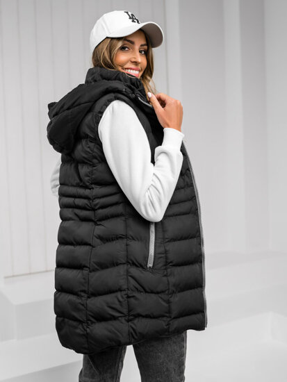 Gilet lungo trapuntato da donna nero Bolf 7040C