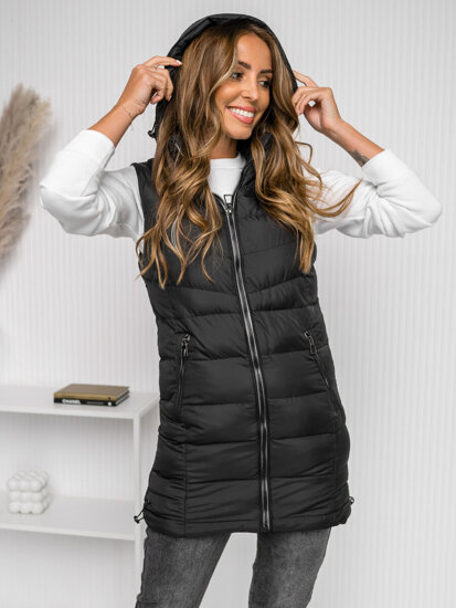 Gilet lungo trapuntato da donna nero Bolf 7044