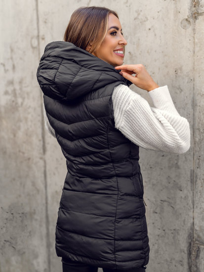 Gilet lungo trapuntato da donna nero Bolf 7044A