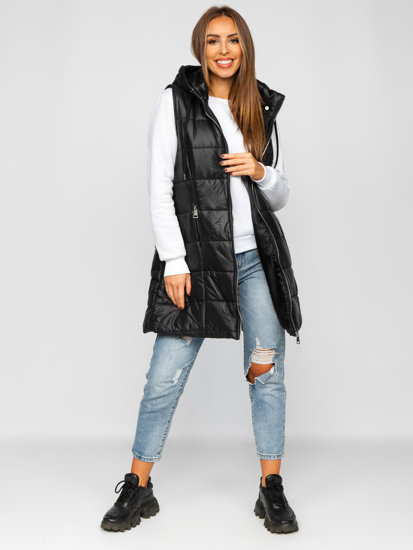 Gilet lungo trapuntato da donna nero Bolf 82019