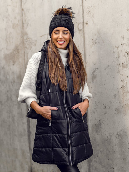 Gilet lungo trapuntato da donna nero Bolf 82019A