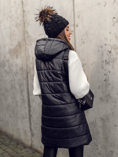 Gilet lungo trapuntato da donna nero Bolf 82019A