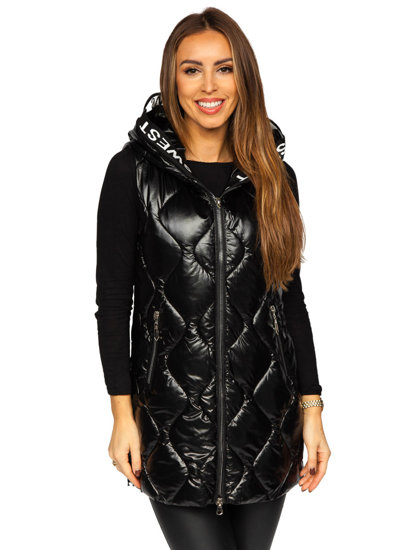 Gilet lungo trapuntato da donna nero Bolf B8103