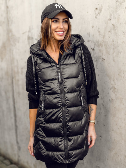 Gilet lungo trapuntato da donna nero Bolf B8107