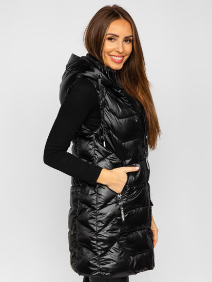 Gilet lungo trapuntato da donna nero Bolf B8107