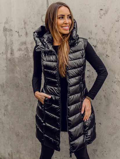 Gilet lungo trapuntato da donna nero Bolf DK103