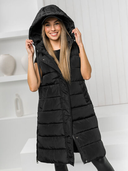 Gilet lungo trapuntato da donna nero Bolf MY6315