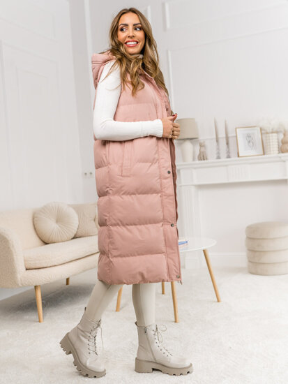 Gilet lungo trapuntato da donna rosa Bolf 5M728