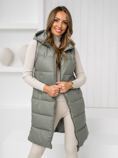 Gilet lungo trapuntato da donna verde Bolf R8212