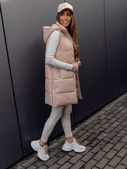 Gilet lungo trapuntato in ecopelle da donna beige Bolf AY756