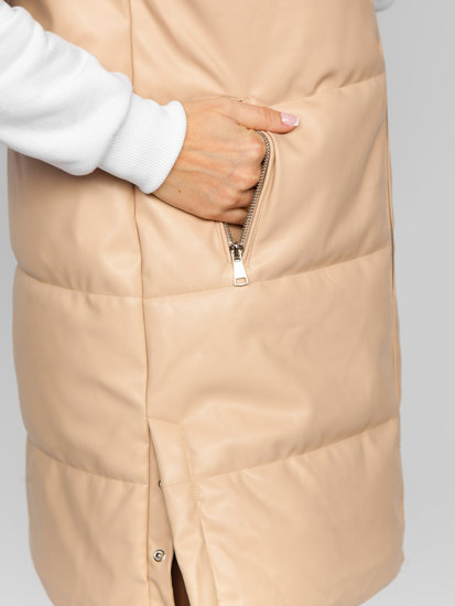 Gilet lungo trapuntato in ecopelle da donna beige Bolf AY756