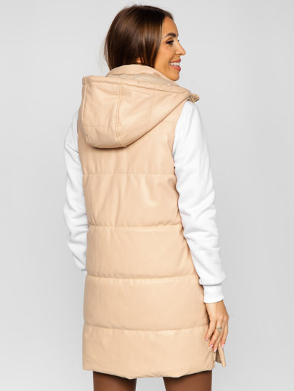 Gilet lungo trapuntato in ecopelle da donna beige Bolf AY756