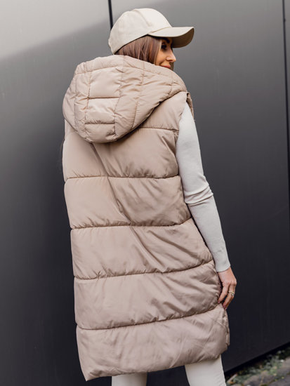 Gilet lungo trapuntato oversize da donna beige Bolf 81266A