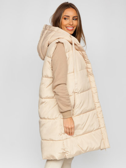 Gilet lungo trapuntato oversize da donna beige chiaro Bolf 81266