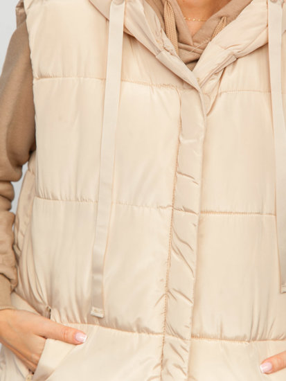 Gilet lungo trapuntato oversize da donna beige chiaro Bolf 81266