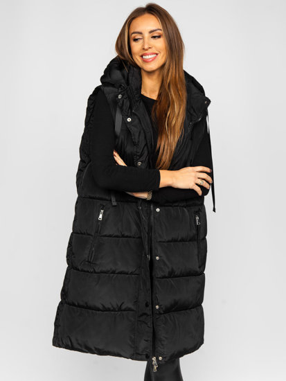 Gilet lungo trapuntato oversize da donna nero Bolf 81276