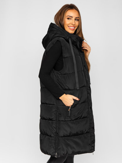 Gilet lungo trapuntato oversize da donna nero Bolf 81276