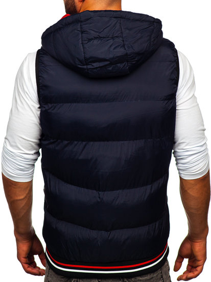 Gilet spesso trapuntato bilaterale con cappuccio da uomo blu-rosso Bolf 7127