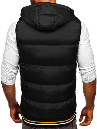 Gilet spesso trapuntato bilaterale con cappuccio da uomo nero-cammello Bolf 7127