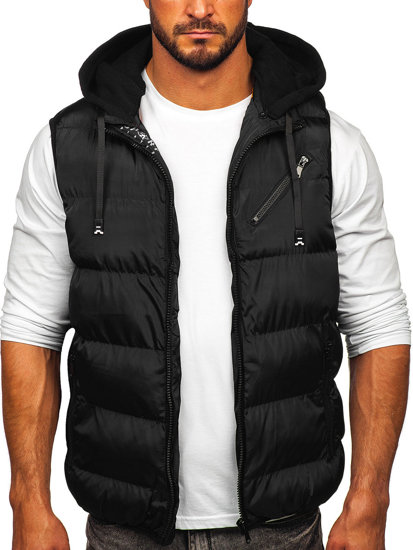 Gilet spesso trapuntato con cappuccio da uomo nero Bolf 7126