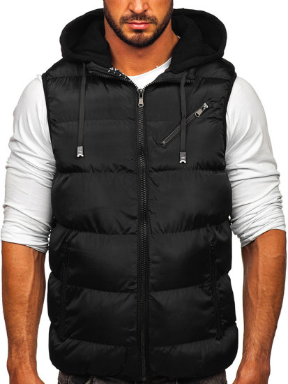 Gilet spesso trapuntato con cappuccio da uomo nero Bolf 7126