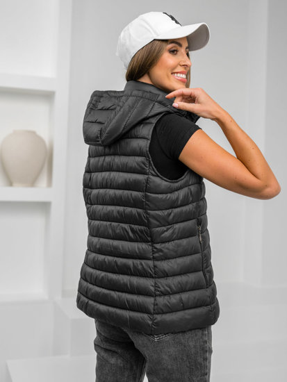 Gilet trapuntato con cappuccio da donna nero Bolf 16M9139