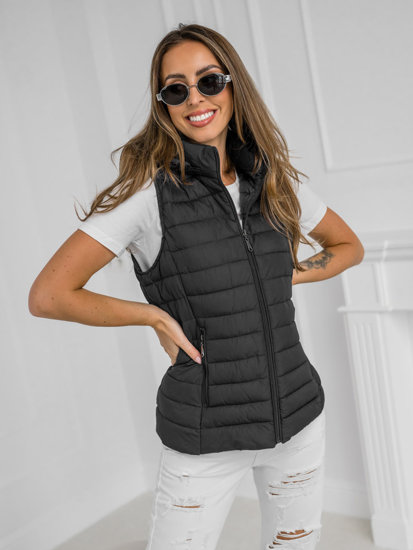 Gilet trapuntato con cappuccio da donna nero Bolf 16M9150