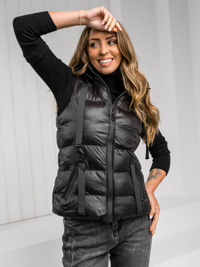 Gilet trapuntato con cappuccio da donna nero Bolf 5M3133