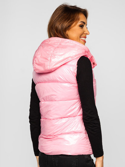 Gilet trapuntato con cappuccio da donna rosa chiaro Bolf SW025