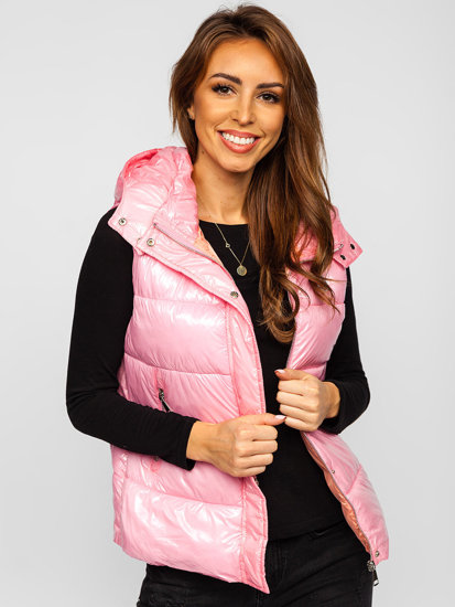 Gilet trapuntato con cappuccio da donna rosa chiaro Bolf SW025