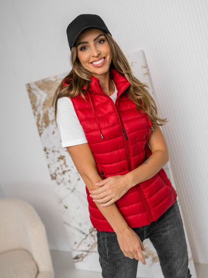 Gilet trapuntato con cappuccio da donna rosso Bolf 16M9139