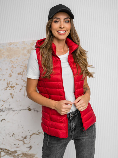 Gilet trapuntato con cappuccio da donna rosso Bolf 16M9139