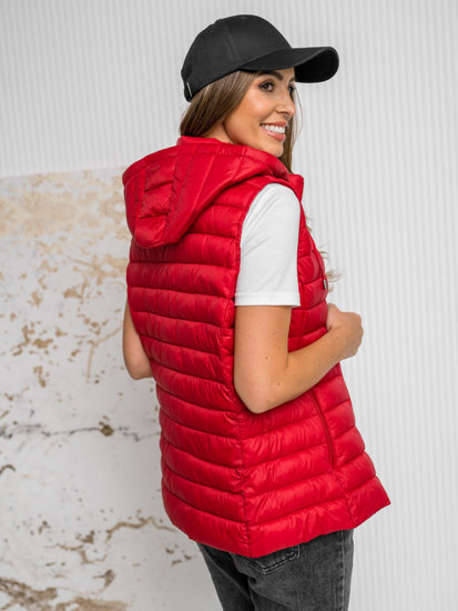 Gilet trapuntato con cappuccio da donna rosso Bolf 16M9139