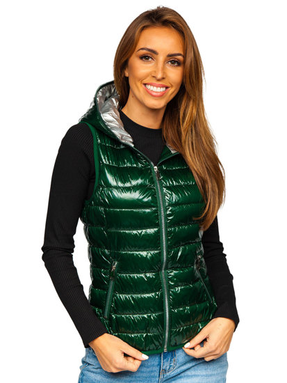 Gilet trapuntato con cappuccio da donna verde Bolf 9563