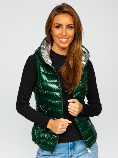 Gilet trapuntato con cappuccio da donna verde Bolf 9563