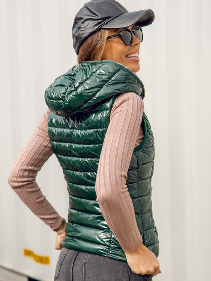 Gilet trapuntato con cappuccio da donna verde Bolf 9563A