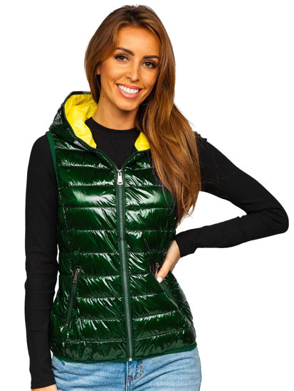 Gilet trapuntato con cappuccio da donna verde Bolf R9549