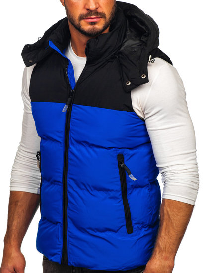 Gilet trapuntato con cappuccio da uomo azzurro Bolf 1189