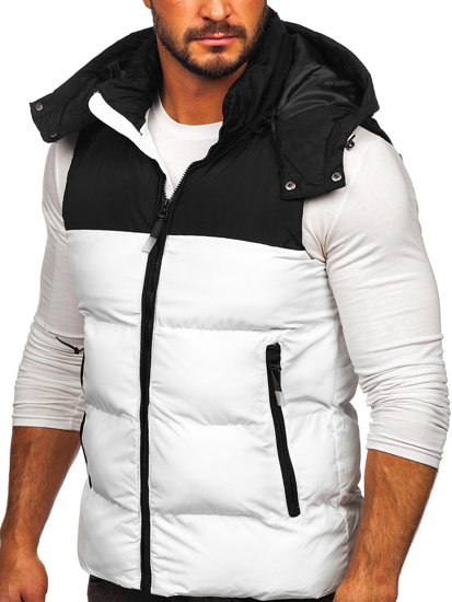 Gilet trapuntato con cappuccio da uomo bianco Bolf 1189