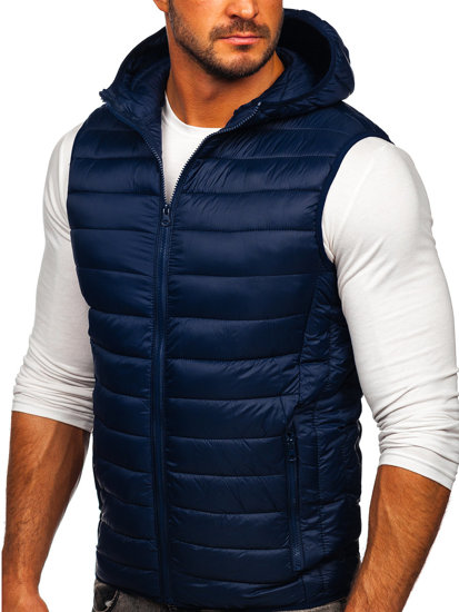 Gilet trapuntato con cappuccio da uomo blu Bolf 13072