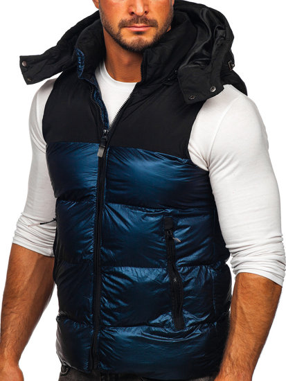 Gilet trapuntato con cappuccio da uomo blu Bolf 13079