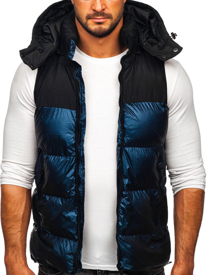 Gilet trapuntato con cappuccio da uomo blu Bolf 13079