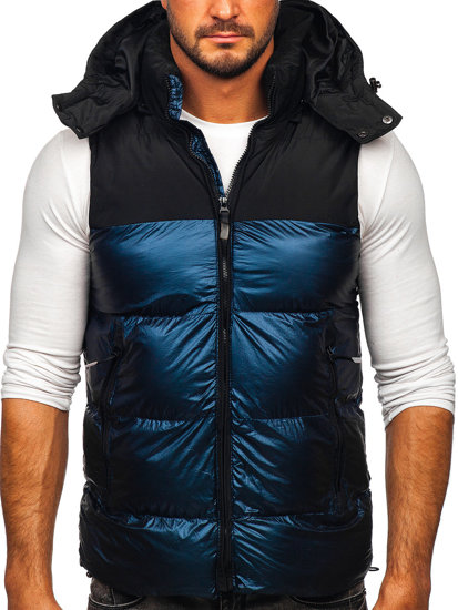 Gilet trapuntato con cappuccio da uomo blu Bolf 13079